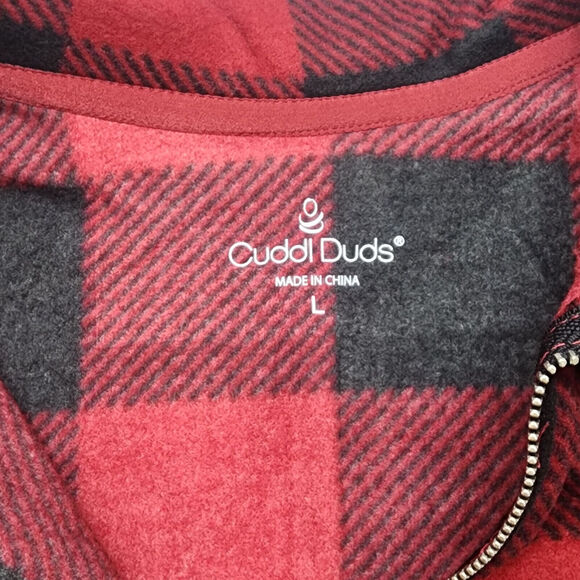 Cuddl Duds Flannel Fleece Half-Zip Pullover Women's Shacket-Red Check Size L NEW - Picture 5 of 7